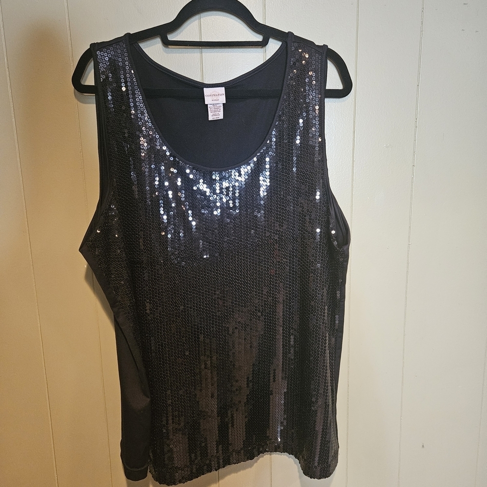 Covington Plus Size Black Sequin Tank Top, Women's Size 24/26W – Stretchy - Picture 2 of 5